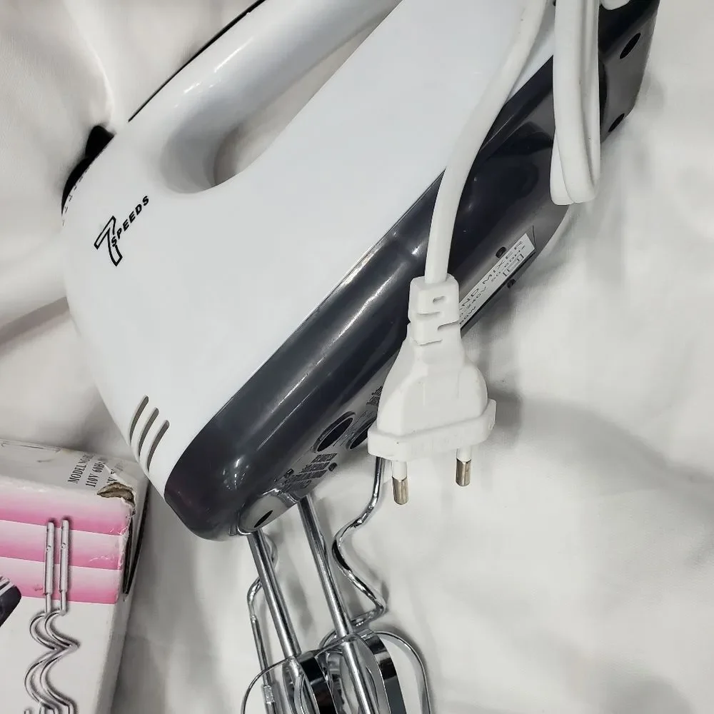 7 Speeds Super Hand Mixer Electric Egg Beater Handheld Blender White